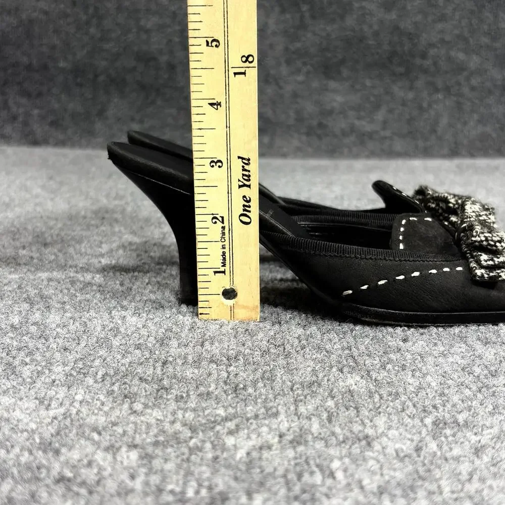 Prada Shoes Womens 6 EU 36 Black Suede Whipstitch Bow Mule Kitten Heels Italy